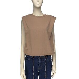 💥2/30$💥 Babaton Tan Muscle‎ Square Shoulders Pad Crew NTank T-shirt Cotton s S